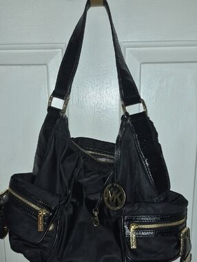 Michael Kors Black Shoulder Bag with Gold Accents